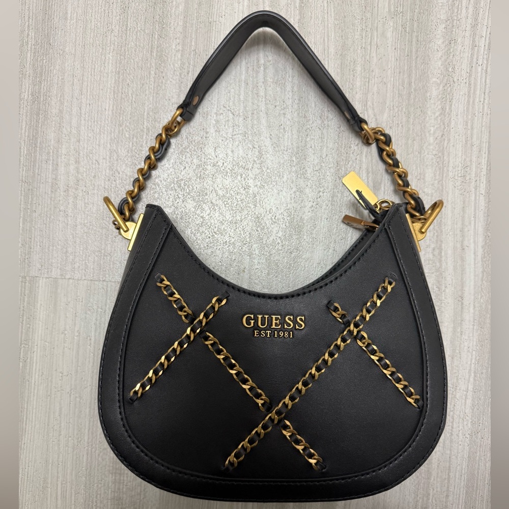 Guess Black Shoulder Bag with Gold Accents